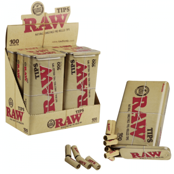 RAW Natural Unrefined 100 Tip Pre rolled Travel Tin – 6ct per Box.
